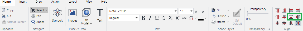 Distribute Vertical Inside and Distribute Horizontal Inside Buttons in the Align Panel on the Home Ribbon Tab for Multiple Selected Objects Distribute Vertical Inside and Distribute Horizontal Inside Buttons in the Align Panel on the Home Ribbon Tab for Multiple Selected Objects